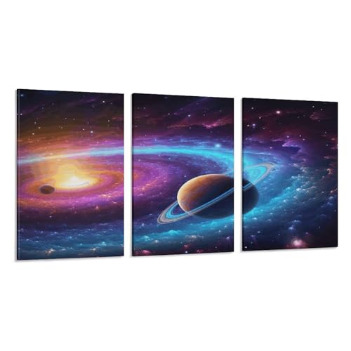 Système solaire coloré toile murale 3 panneaux vertical chambre et salon