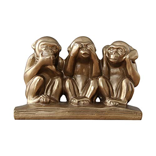 SY-Home Cold Cast Bronze Statue Sculpture, Don't Listen Don't Talk Don't Look at The Three Wise Monkey Statue Resin Crafts Decoration Ornaments H14CM