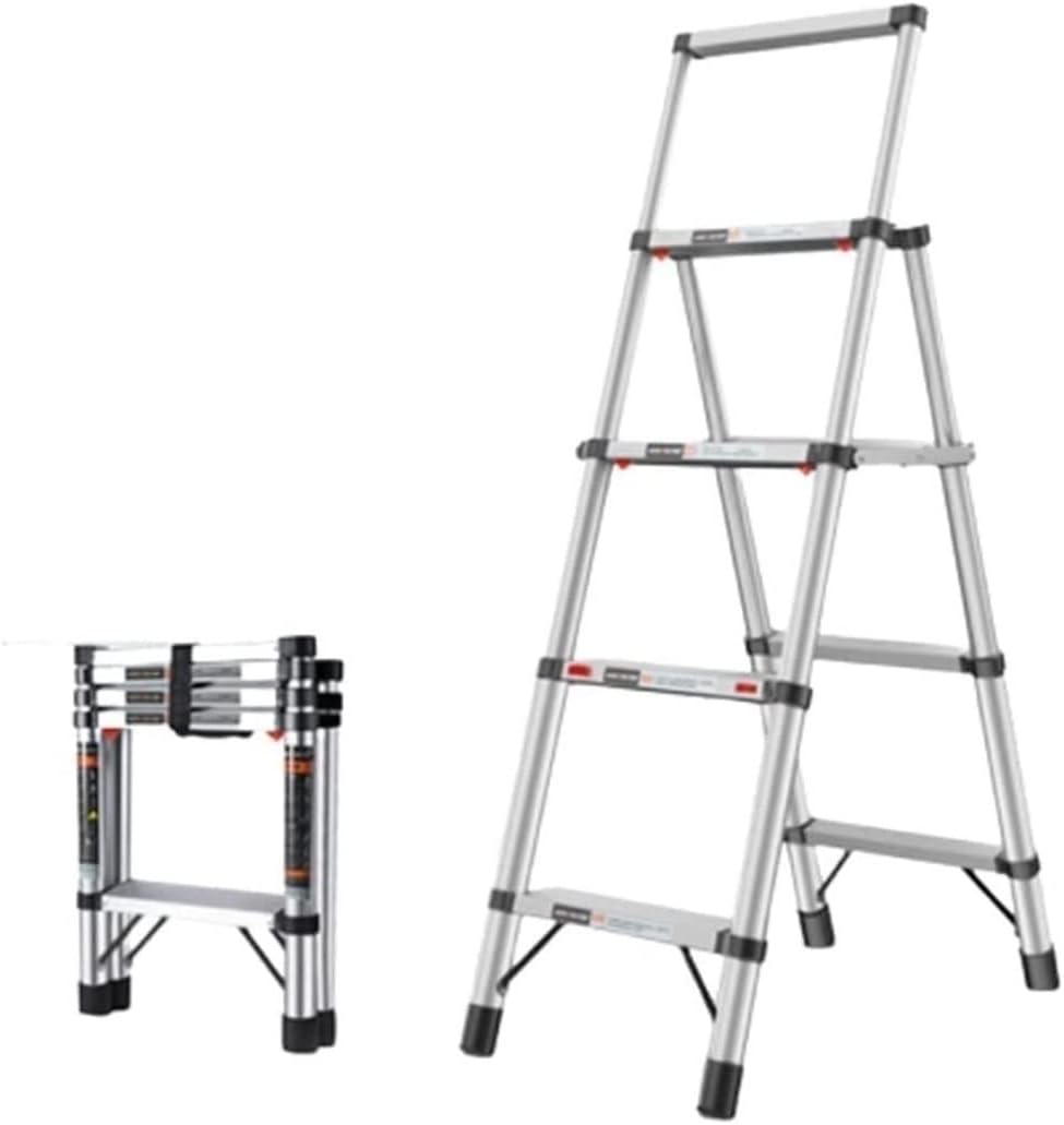 Step Ladder Folding Step Stool Extension Ladder Aluminum Type A Telescoping Ladders, Foldable Step Ladders With Armrests Home Folding Ladder, Convenient Storage, 330LB Folding Ladder Telescoping Ladde