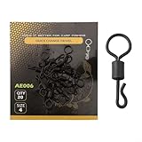 Acero inoxidable para pesca de carpas de cambio rápido giratorio con cierre de almeja, 24 mm Big Eye helicóptero terminal para aparejos CHOD, juego de 20 piezas negro