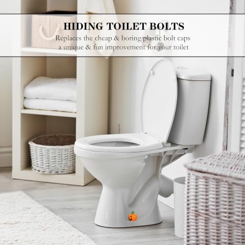 Image of ZUNON Toilet Bolt Caps, Decorative Toilet Bolt Covers, Ceramic Cute Frog Covers Toilet Bolts Bathroom Decor Easy Installation Set of 2 (Orange pumpkim)