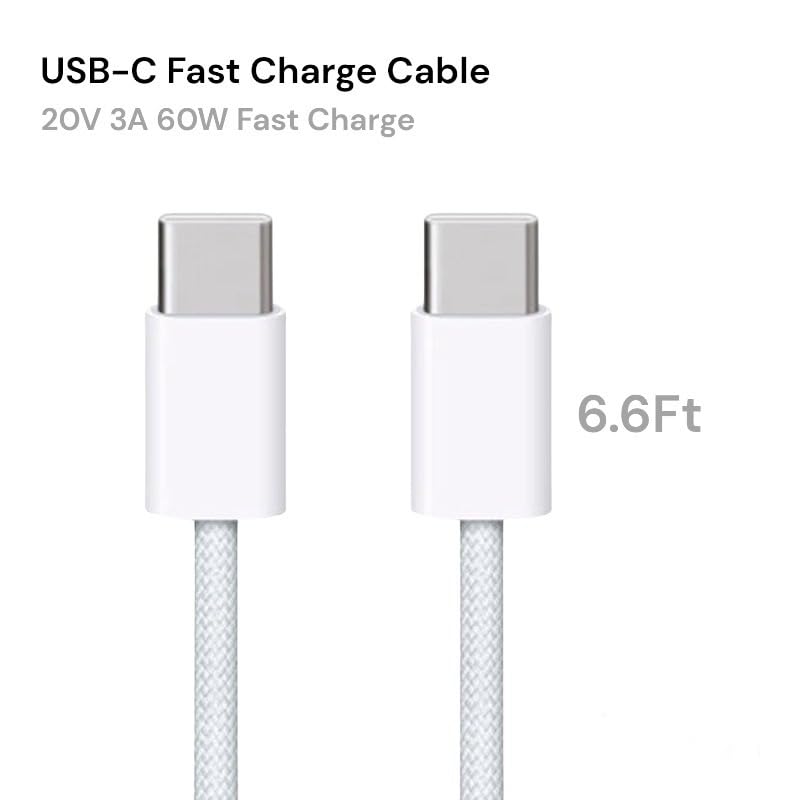 Premium Braided, USB-C to USB-C Fast Charge Cable, 480 MBPS Speed, for Apple iPhone 17,16,15/17,16,15 Pro/15,16 17 Pro Max, iPad Samsung Galaxy, Tablets, Laptops, 3.3ft/1M, White (Braided, 6.6Ft/2M) image 3