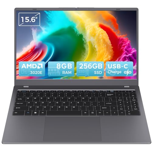 Image of Laptop 15.6 Inch, AMD 3020e (Up to 2.6GHz), 8GB DDR4 RAM 256GB SSD, FHD IPS Display, USB 3.2, USB C, HDMI, TF Card Slot, WiFi 5, BT 5.2, Portable Laptop Computer for School, Home, and Office
