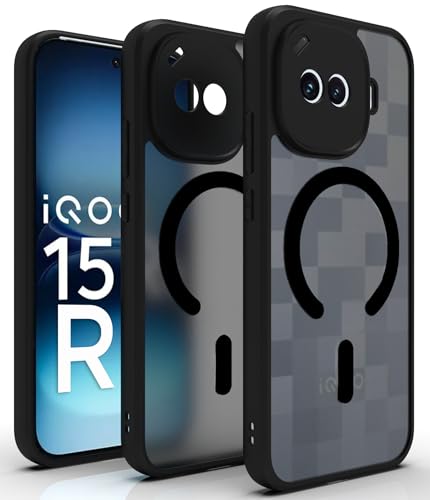 Image of RIGGEAR Shockproof Sleek Hybrid Armor Magnetic Back Cover Case Compatible with MagSafe Accessories for iQOO 15R 5G (Smoke Black Matte PC + Black TPU Bumper)