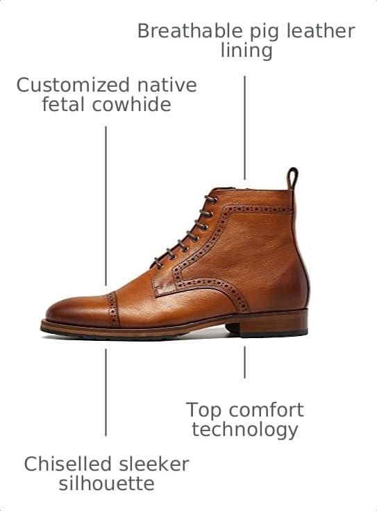 Image of Men's Leather Boots Lace-Up Brogue Cap Toe