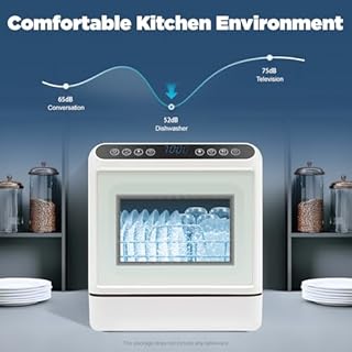 Lavastoviglie 4-6 coperti, 41×46×46 cm Portatile Lavastoviglie da Tavolo con Asciugatura ad Aria Calda, Capacità da 6L, Lavaggio a 360° Superiore e Inferiore, 4 Programmi, Controllo Touch