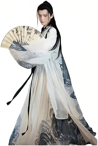 ONEPIFUSI Elegant Hanfu Traditional Chinese Dress for Men - Exquisite Embroidery, Soft Fabric, Adjustable Waistband(P White,2XL)