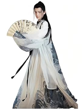 traditional white chinese hanfu with yellow phoenix embroidery design