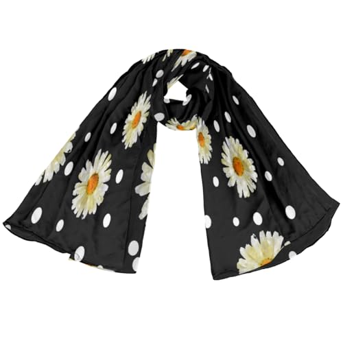 Tavisto Daisy Dots Long Scarf Lightweight Sheer Scarves Sunscreen Silk Shawl Wraps Soft Thin Neckerchief Fashion Scarf for Women Men