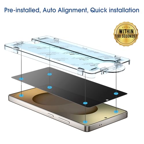 Image of amFilm OneTouch for Samsung Galaxy S24+ Plus Privacy Screen Protector 2025 | 30s Auto-Alignment, Bubble Free, Tempered Glass, 28 Anti Spy, Shatterproof, Camera Lens Protector 2+2 Pack (S25U-6.9'')
