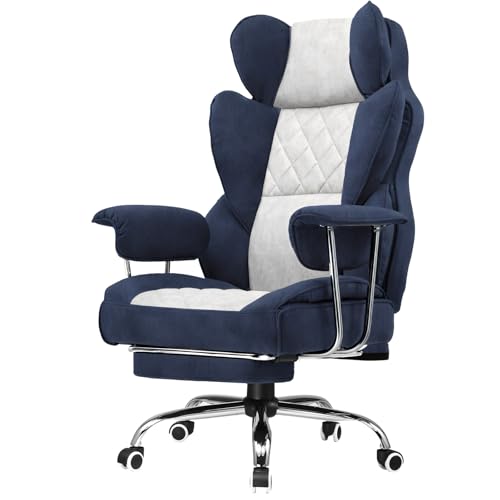 GTPLAYER Gaming Chair,Office Chair with Pocket Spring Lumbar Support, Ergonomic Comfortable Wide Office Desk Computer Chair with Outward Fixed Soft Armrests and Footrest (Fabric, Dark Blue & White) by GTPLAYER - Used condition - US$156.42