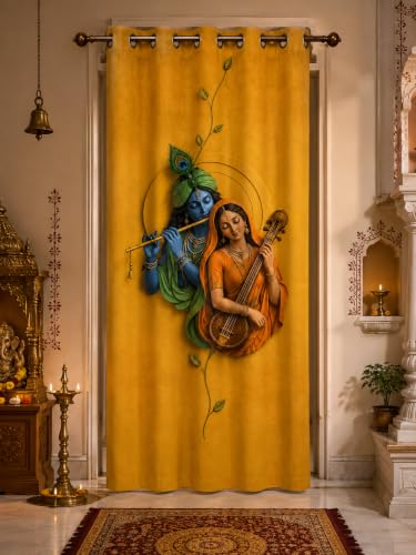 Image of Radha Krishna Digital Print Eyelet Curtain | 9Ft 1pc| Home /Temple Decor