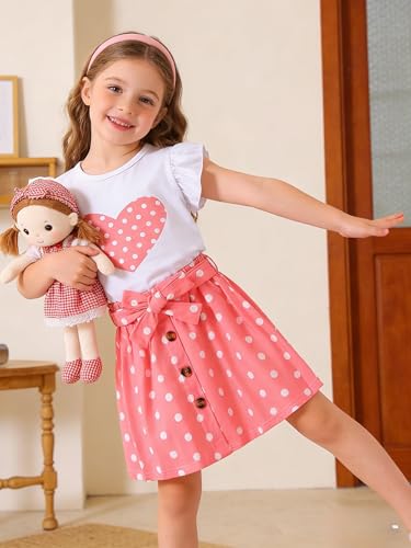 Image of Ayzozuy Kid Girl Clothes Shorts Set 2 Piece Outfits Summer Casual Short Sleeve Top and Shorts Set for Girls 4-7