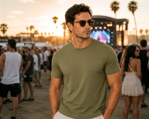 Image of Men's Essential 100% Cotton Crew Neck T-Shirt - Plain, Short Sleeve, Regular Fit, Premium, Super Soft, Classic Everyday Wear
