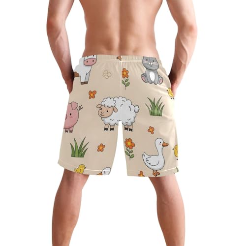 Men's Swim Trunks Quick Dry Swimming Shorts with Pocket Farm Animals on Pastel Swimsuit Trunks2