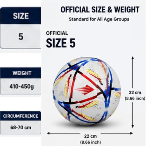Image of PU Football Size 5 with Pump & 2 Needles | Soccer Ball for Kids, Teens & Adults | Soft Touch Training Football | Outdoor Match Ball | Waterproof & Durable