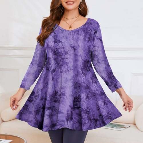 Image of LARACE Tunics 3 /4 Sleeve Plus Size Tops for Women V Neck Loose Fit Flowy Clothing for Leggings