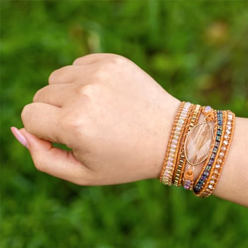 Image of YGLINE Natural Stone Beaded Healing Wax String 5 Wraps Bracelets