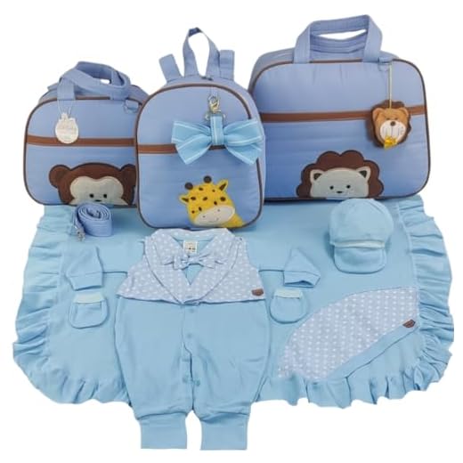 KIT BOLSA MATERNIDADE 3 PEÇAS SAFARI + SAIDA MATERNIDADE MENINO (Azul)