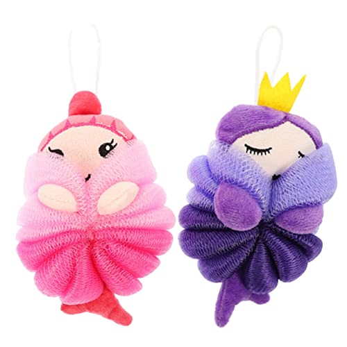 Didiseaon 2Pcs Cute Cartoon Bathing Balls for Soft Body Scrubber with Hanging Design Rich Bath Balls for Shower Mermaid Crown Mermaid for Daily Cleansing