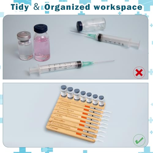 Image of Geelin 1 Pcs Aesthetic Practitioner Syringe Tray with 8 Slots Label Bamboo Vial Holder Syringe Preparation Tray, 2-in-1 Combination Medical Supply Storage for Aestheticians, Nurses (Retro,Burlywood)