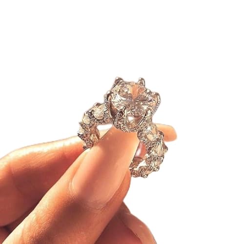 Fashion 925 Sterling Silver CZ Ring, Wedding Band Cubic Zirconia Half Eternity Stackable Engagement Ring, Dainty Cut Halo Solitaire Engagement Imitation Diamond Ring Jewelry-Making-Patterns 10