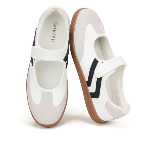 Image of IDIFU Mary Jane Sneakers for Women Retro Fashion Casual Ballet Flats | Lightweight Memory Foam Insole Non-Slip Hook and Loop Spring Tennis Walking Shoes