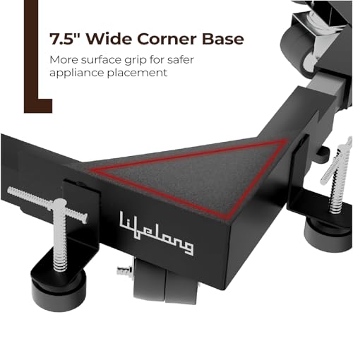 Image of Lifelong Washing Machine Stand - Adjustable Metal Kitchen Trolley with Wheels for Home with 8 Anti Vibration Rubber Grips - Up to 250Kg - Suitable for Fridge, Dishwasher & Air Cooler (Black & White)
