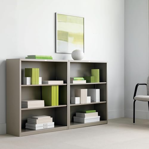 Image of HON Metal Bookcase, 3 Shelves, 34-1 /2 W by 12-5 /8 D by 41 H, Putty