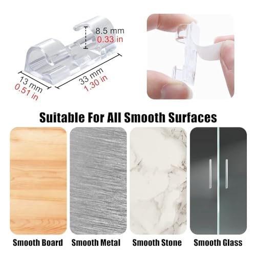 Image of Self Adhesive Transparent Cable Clips 40PCS Wire Holder Sticky Heavy Duty Cable Clips Tidy and Organizer Drop Cord Management for TV PC Laptop Ethernet Cable Desktop Home Office