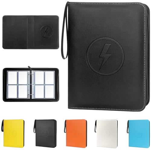 Trading Card Binder 4 Pocket, 400 Trading Top Loaders for Cards, Premium Waterproof Zip Trading Card Binder, For TCG, MTG, YuGiOh, Game Cards, Sports Baseball Cards Binder (Black)