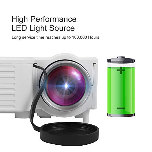 Bewinner Proyector portátil, HD 1080P LED Mini proyector de Cine en casa con Cable 400 Lux Compatible con HDMI/VGA/AV/USB/SD y Enchufe de 110-240V UE (Blanco)