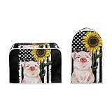 Poceacles Mixer Abdeckung & Toaster Abdeckung Set Amerikanische Flagge Schwein Sonnenblume Print Toaster Blender Staubschutz und Fingerabdruckschutz für 4 Scheiben Toaster, M