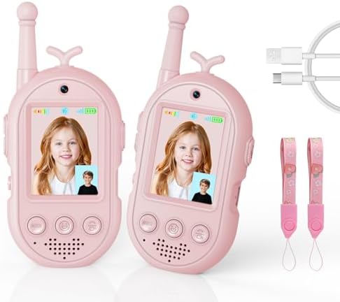 Video Walkie Talkies for Kids Toys - 2 Pack Rechargeable Walkie Talkie with Camera and Screen,Long Range 2 Way Radio for Outdoor Camping Games,Christmas Birthday Gifts for Boys Girls Age 3-12(Pink)