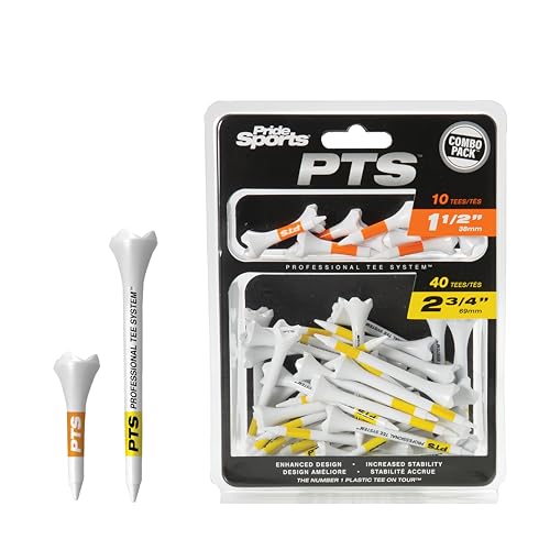 PrideSports PTS Plastic Golf Tees | Combo 50 Pack - 40 2-3/4” and 10 1-1/2” | #1 Plastic Tee on Tour | The Perfect Tee for Any Hole