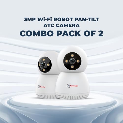 Image of Trueview 3MP WiFi Robot CCTV Camera (Pack of 2) | Indoor Security & Baby Monitoring Camera | 360 Pan Tilt | AI Tracking | Color Night Vision | Two-Way Audio | Alexa | STQC Certified