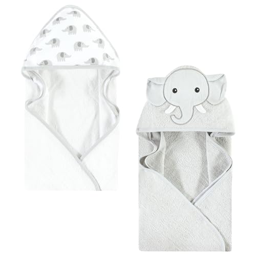Image of Hudson Baby Unisex Baby Cotton Animal Face Hooded Towel, Gray Elephant, One Size