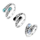Suupii 3Pcs Moonstone Ring, Rings Women Silver Rings for Women Birthstone Adjustable Open Jewelry Mood Ringss Vintage Jewellery Ladies Ringses Witches Knot Ring Ladies Silver Ringses Gift for Women