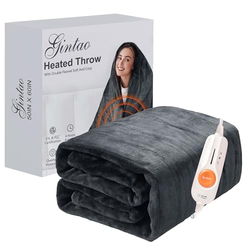 Gintao Electric Heated Blanket Throw,Double Flannel Electric Throw with 3 Heating Levels,ETL&FCC Certified, 4H Auto Off Overheat Protection,Heating Blanket for Home Office,Gifts,50
