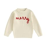 FYBITBO Baby Christmas Sweater Boy Girl Chunky Knit Ugly Xmas Sweater Crewneck Pullover Sweatshirt Fall Winter Clothes (Merry Apricot, 3-4T)