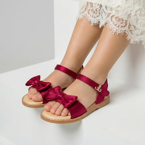Image of THEE BRON Toddler Girls Sandals Wedding Flower Girl Dress Shoes Open Toe Flats