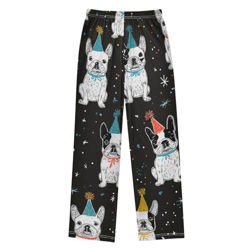 ZZXXB Happy New Year Bulldog Print Boys Long Pants Soft Trousers Elastic Waist Kids Lounge Bottoms with Pockets S-XL2