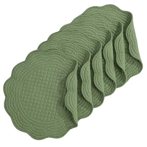 HOMBYS Quilted Placemats Set of 6 Washable Round Placemats for Kitchen Table-100% Cotton Fabric 13 Inch Round Table Mats, Cotton Fabric with Microfiber Filling (13