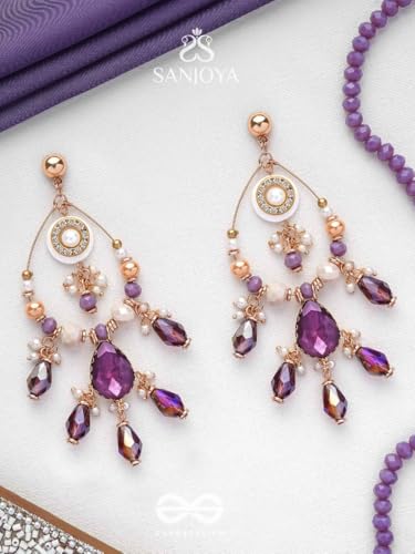 Image of SANJOYA by EVERSTYLISH Embroidered Earrings for Women | Hoop Earrings with Stones, Beads, Pearls & Glass Drops | Lightweight Ethnic & Festive Jewelry for Weddings & Parties