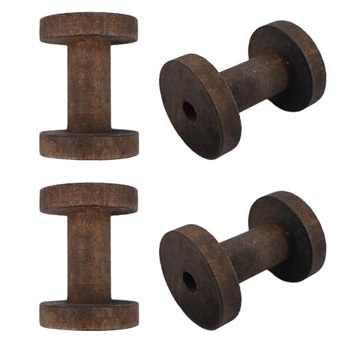 HAHIYO 2.36Inch/6cm 4PCs Vintage Coffee Color Wood Spool Retro Unfinished Wooden Thread Spools for Textile Wire Weaving Ribbon Crafts DIY Art Education Smooth Rotatable Bobbins