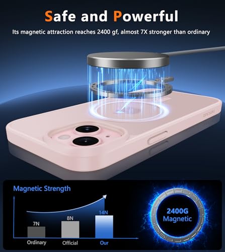 Image of FNTCASE for iPhone 15 Plus Case: Matte Magnetic Phone Cases with Screen Protector Compatible with Magsafe Slim Anti Yellowing Rugged Shockproof Protective Translucent Cell Phone Cover (C-Pink)