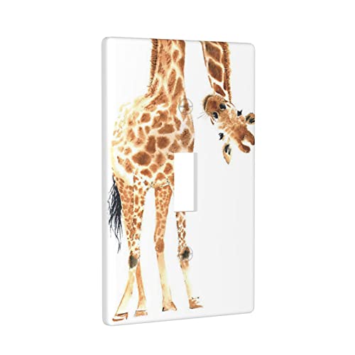 Wild Animal Watercolor Giraffe Single Toggle Funny Wall Plate Decorative Light Switch Cover For Women Girls Bedroom Kitchen Living Room #TOP1