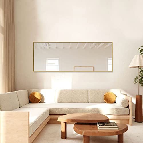 Image of NeuType 51 inchx16 inch Full Length Mirror with Standing Holder Aluminum Alloy Frame Floor Mirror Wall-Mounted Mirror for Living Room, Bedroom, Hanging or Leaning Against Wall, Golden (with Stand)