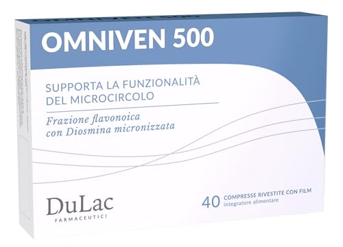 Dulac - Omniven 500, Complemento Alimenticio para la Circulación de las Piernas, 40 comprimidos, con Diosmina y Hesperidina, ideal para Piernas Cansadas, Pesadas y varices, Made in Italy