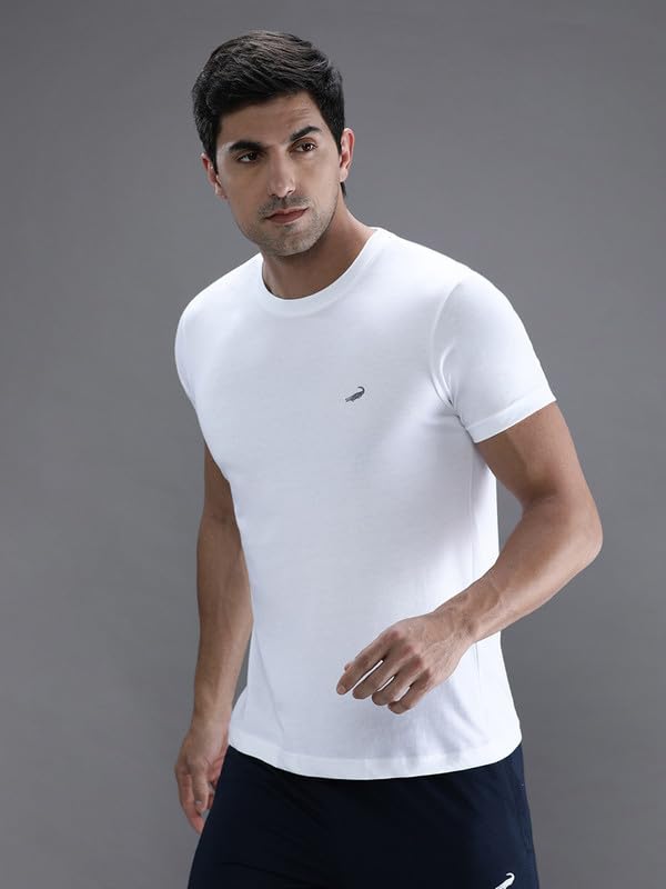 Image of CROCODILE Men Solid Sport Fit T Shirt | Round Neck | Short Sleeve | Regular Length | Basic Casual Pull On Topwear Grey Melange